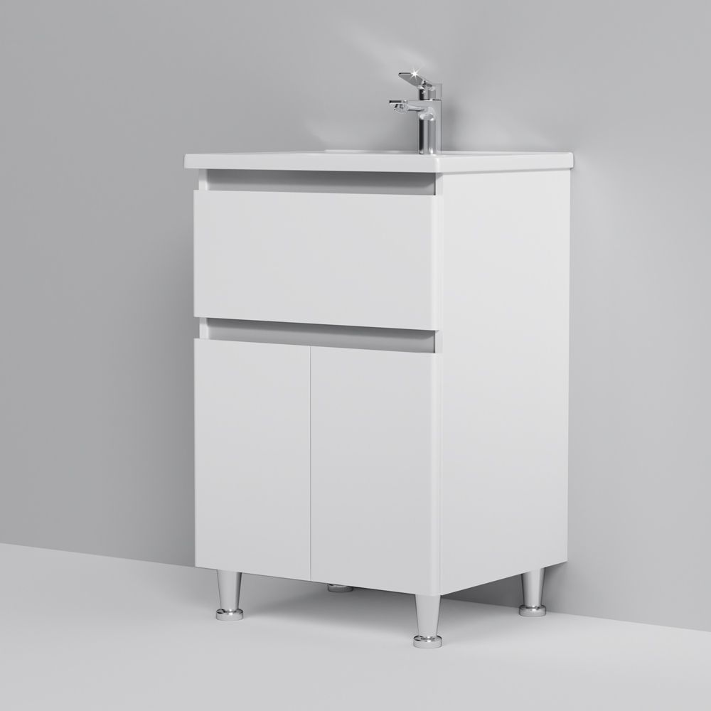 Комплект мебели тумба с умывальником AM.PM X-Joy 55 х 45 х h85 см, белый глянец M85-FSX0553-WC0553WG38 M85-FSX0553-WC0553WG38 &mdash; фото в Esantehnika