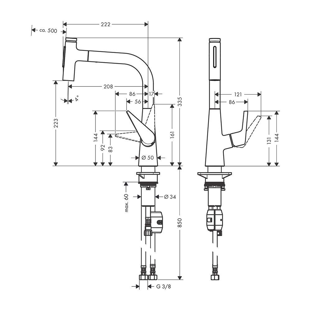 Кухонный смеситель 220, с вытяжным душем, 2jet Hansgrohe Talis Select M51 (цвет - сталь) 72824800 72824800 &mdash; фото в Esantehnika