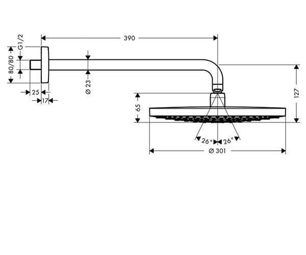 Верхний душ с тропическим душем Hansgrohe Raindance Select S хром 27378000 27378000 &mdash; фото в Esantehnika