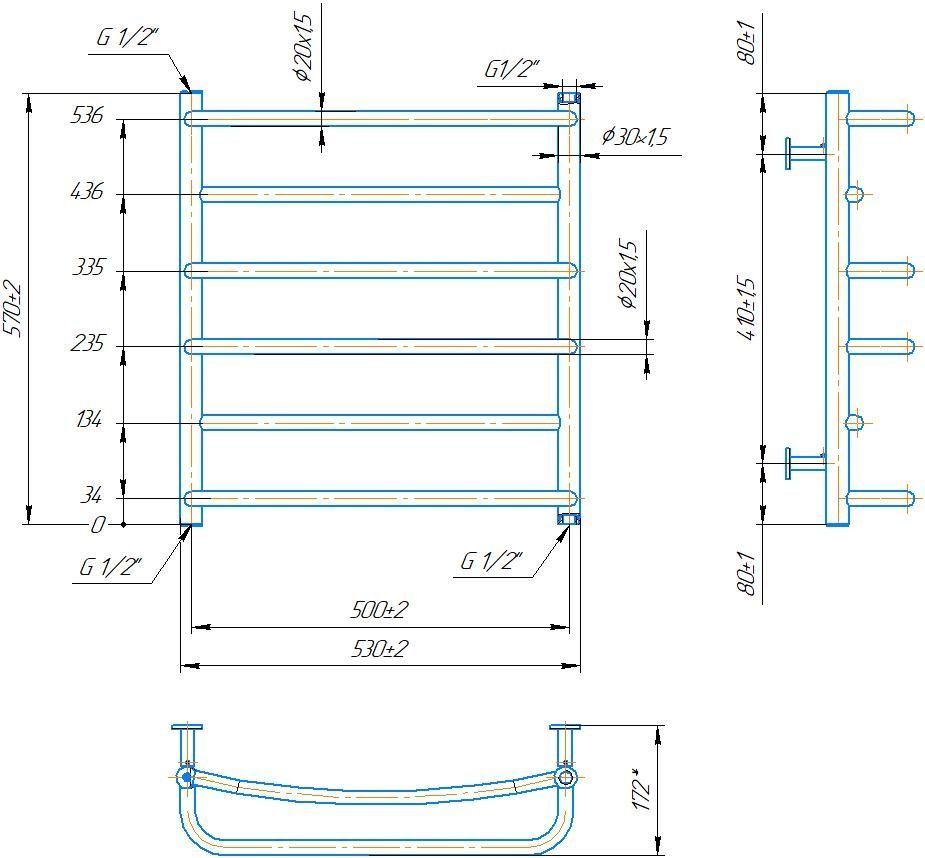 Водяна рушникосушарка Mario Lux 570&times;530/500 Полірована сталь, арт. 1.074.044576.0 1.074.044576.0 &mdash; фото в Esantehnika