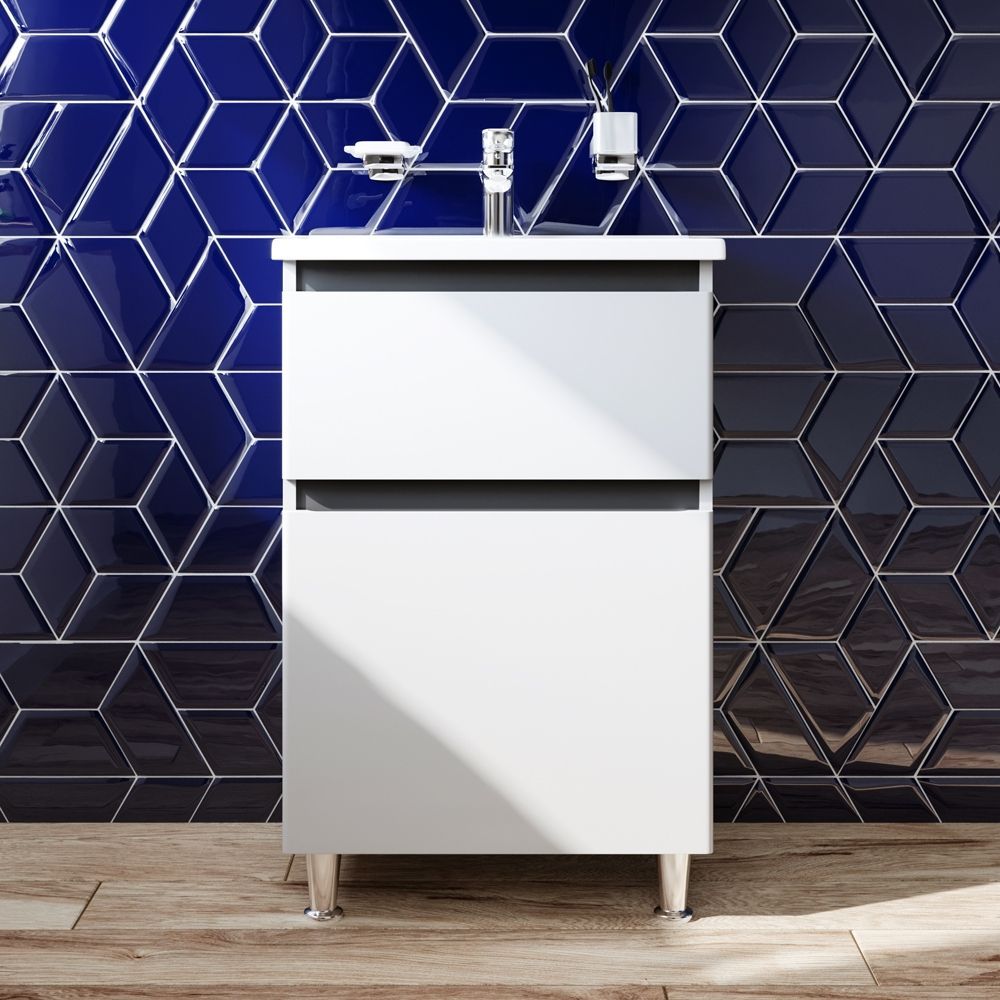 Комплект мебели тумба с умывальником AM.PM X-Joy 55 х 45 х h85 см, белый глянец M85-FSX0552-WC0552WG38 M85-FSX0552-WC0552WG38 &mdash; фото в Esantehnika