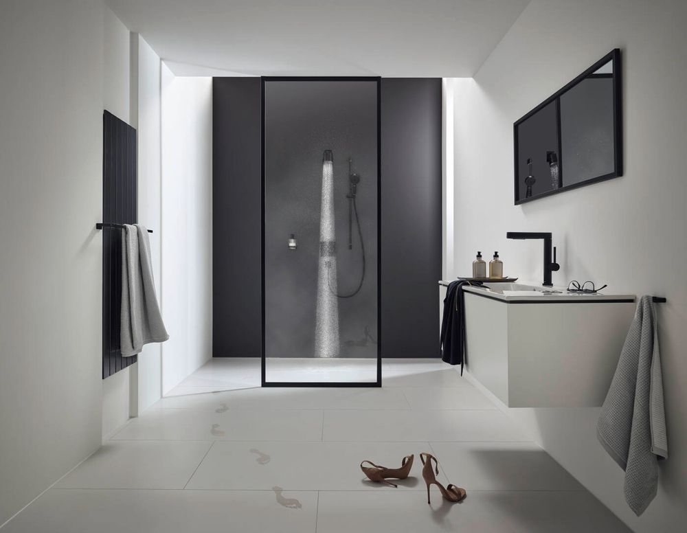 Верхній душ &Oslash; 105 мм Hansgrohe Pulsify EcoSmart Green, 1 вид струменя (колір - чорний матовий) 24132670 24132670 &mdash; фото в Esantehnika