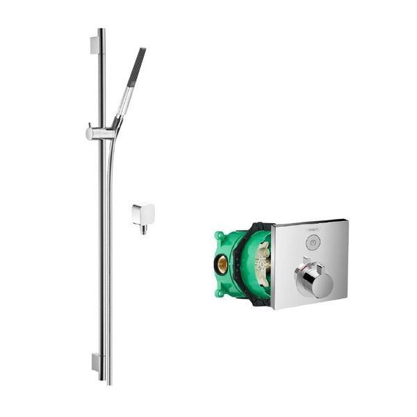 Душевая система Hansgrohe ShowerSelect скрытого монтажа с термостатом на 1 потребитель, душевой штангой Unica и лейкой Rainfinity (цвет - хром) SET15762000 SET15762000 &mdash; фото в Esantehnika