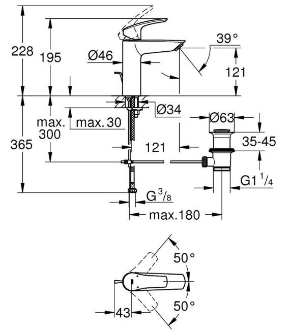 Змішувач для раковини Grohe Eurosmart New M-Size (колір-хром) 23322003 з донним клапаном 23322003 &mdash; фото в Esantehnika