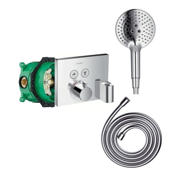 Смеситель с термостатом Hansgrohe ShowerSelect 15765000 с лейкой ручного душа HANSGROHE RAINDANCE SELECT S 15765000+01800180+26530000+28276000 &mdash; фото в Esantehnika