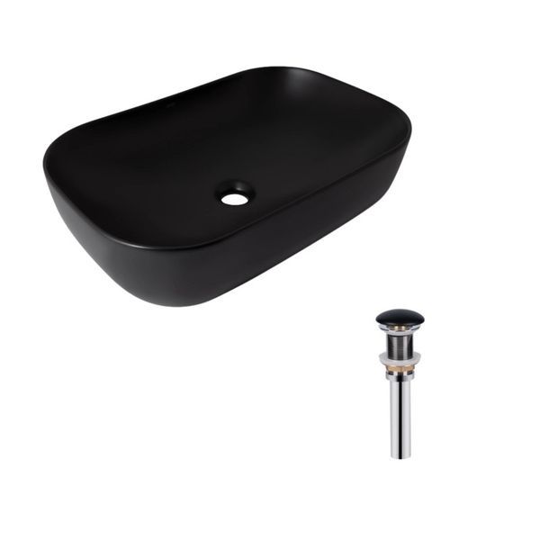 Комплект Qtap Robin: Раковина накладна прамокутна 600x390x150 мм Matt Black + Донний клапан PU03 QT132143PMBMBN47296 QT132143PMBMBN47296 &mdash; фото в Esantehnika