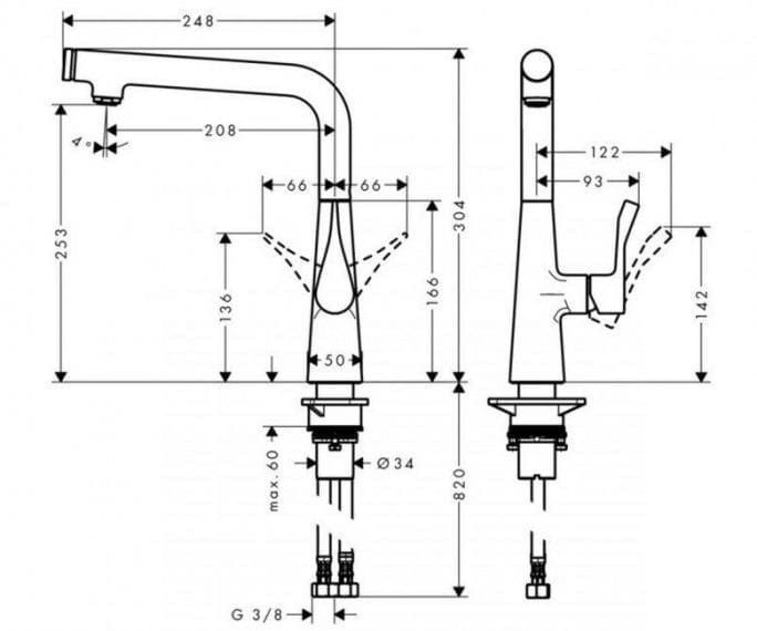Смеситель для кухни 260 Hansgrohe Metris Select M71 1jet (цвет - хром) 14847000 14847000 &mdash; фото в Esantehnika