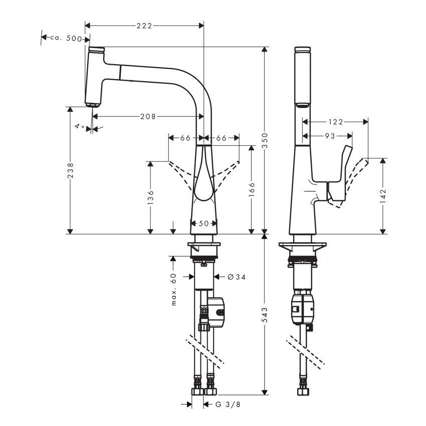 Смеситель для кухни 240 Hansgrohe Metris Select M71, 1jet (цвет - хром), с вытяжным изливом 14857000 14857000 &mdash; фото в Esantehnika