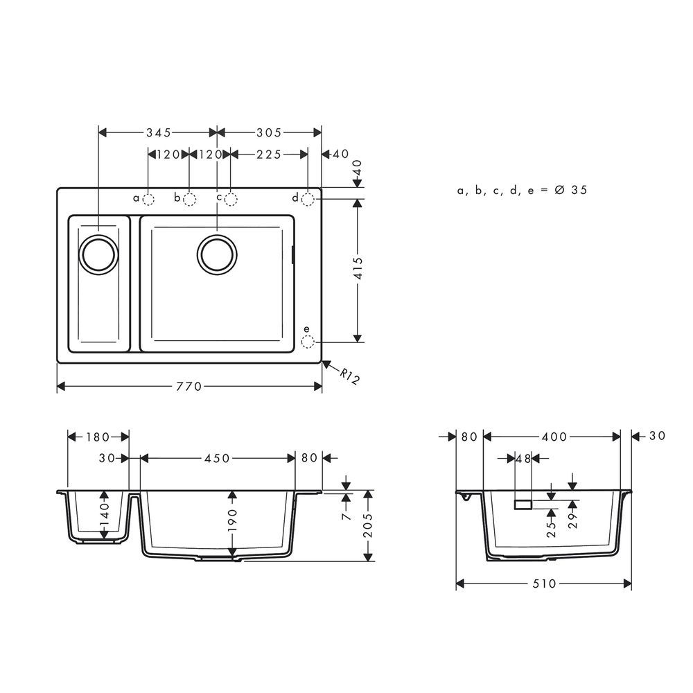 Вбудована кухонна мийка Hansgrohe S51 S510-F635 (колір - сірий бетон) 180/450 43315380 43315380 &mdash; фото в Esantehnika