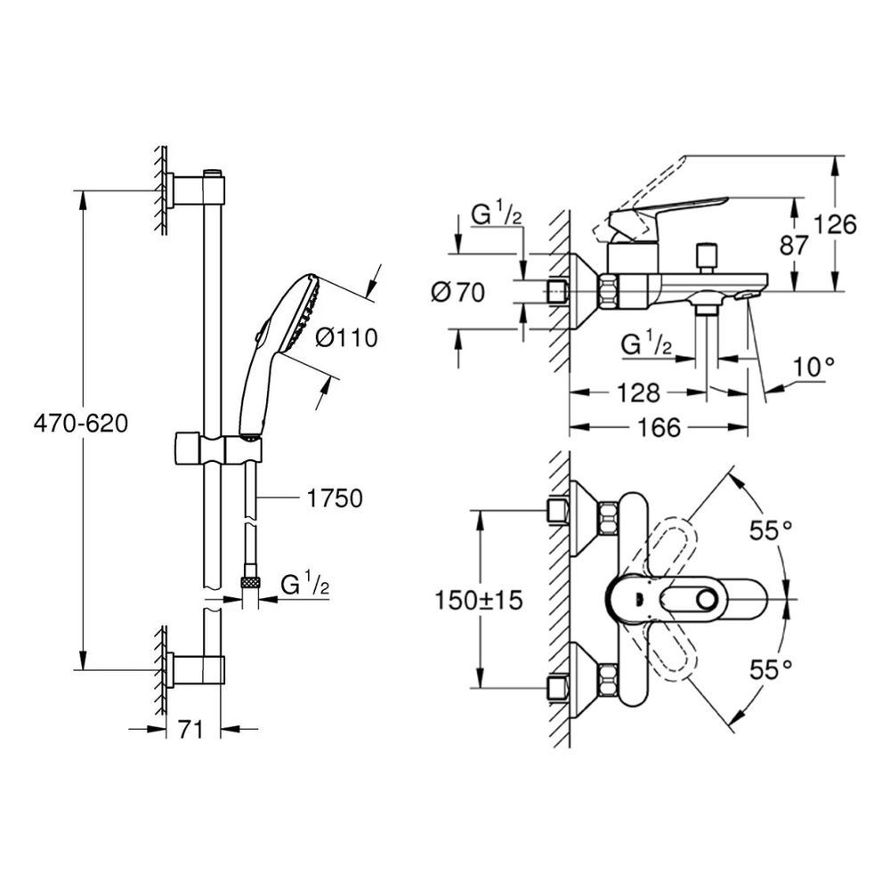 Змішувач для ванни GROHE BauLoop з душовою стійкою Vitalio Start, хром (23603000 + 26951001) 2360326951 &mdash; фото в Esantehnika