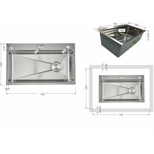 Мойка для кухни интегрированная Lidz Handmade H7545 Brushed Steel 3,0/1,0 мм LDH7545BRU49457 LDH7545BRU49457 &mdash; фото в Esantehnika