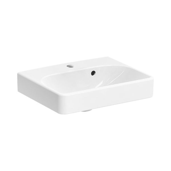 Маленькая (мини) раковина Geberit Smyle Square 45 х 36 х h16 см, с асимметричным переливом 500.222.01.1 500.222.01.1 &mdash; фото в Esantehnika