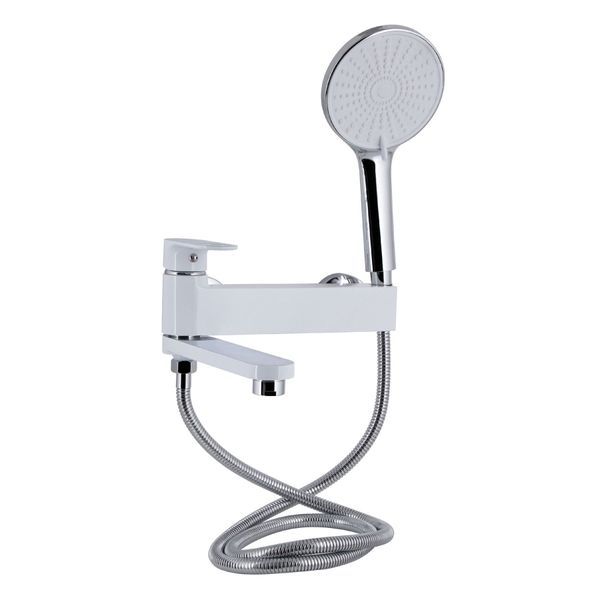 Смеситель для ванны Qtap Jay с поворотным изливом (с душевым гарнитуром) QTJAY260CRW45554 Chrome/White QTJAY260CRW45554 &mdash; фото в Esantehnika