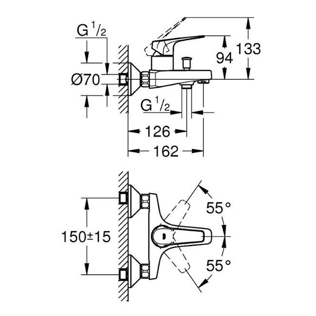Смеситель для ванны Grohe BauFlow (цвет - хром) 23601000 23601000 &mdash; фото в Esantehnika