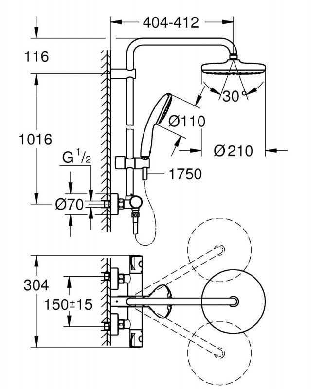 Душова система GROHE Tempesta System 210 26811001 26811001 &mdash; фото в Esantehnika