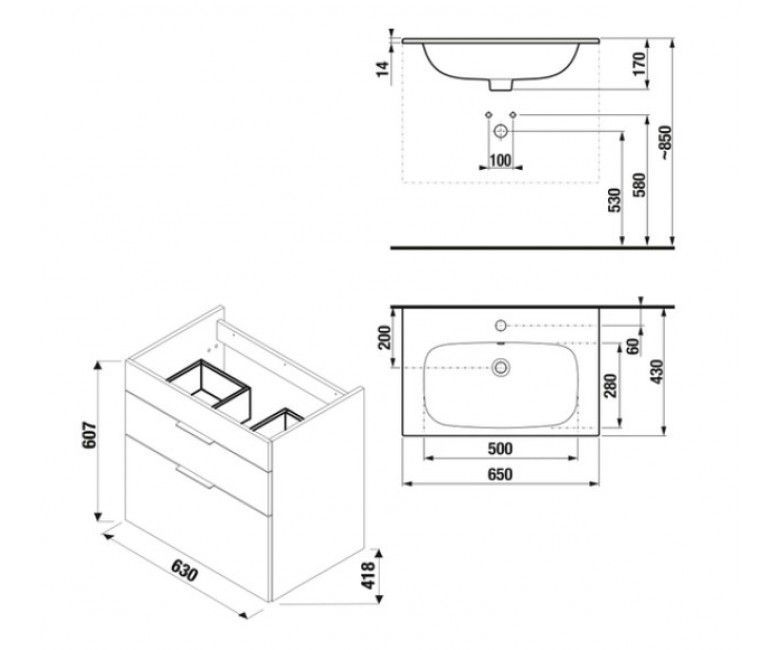 Тумба з умивальником JIKA Deep 65x62.1x43см підвісна біла H41J6144023001 H41J6144023001 &mdash; фото в Esantehnika