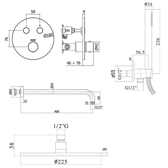 Душевая система скрытого монтажа Paffoni сталь Kit Compact-T Tondo Kit Compact-T Tondo &mdash; фото в Esantehnika