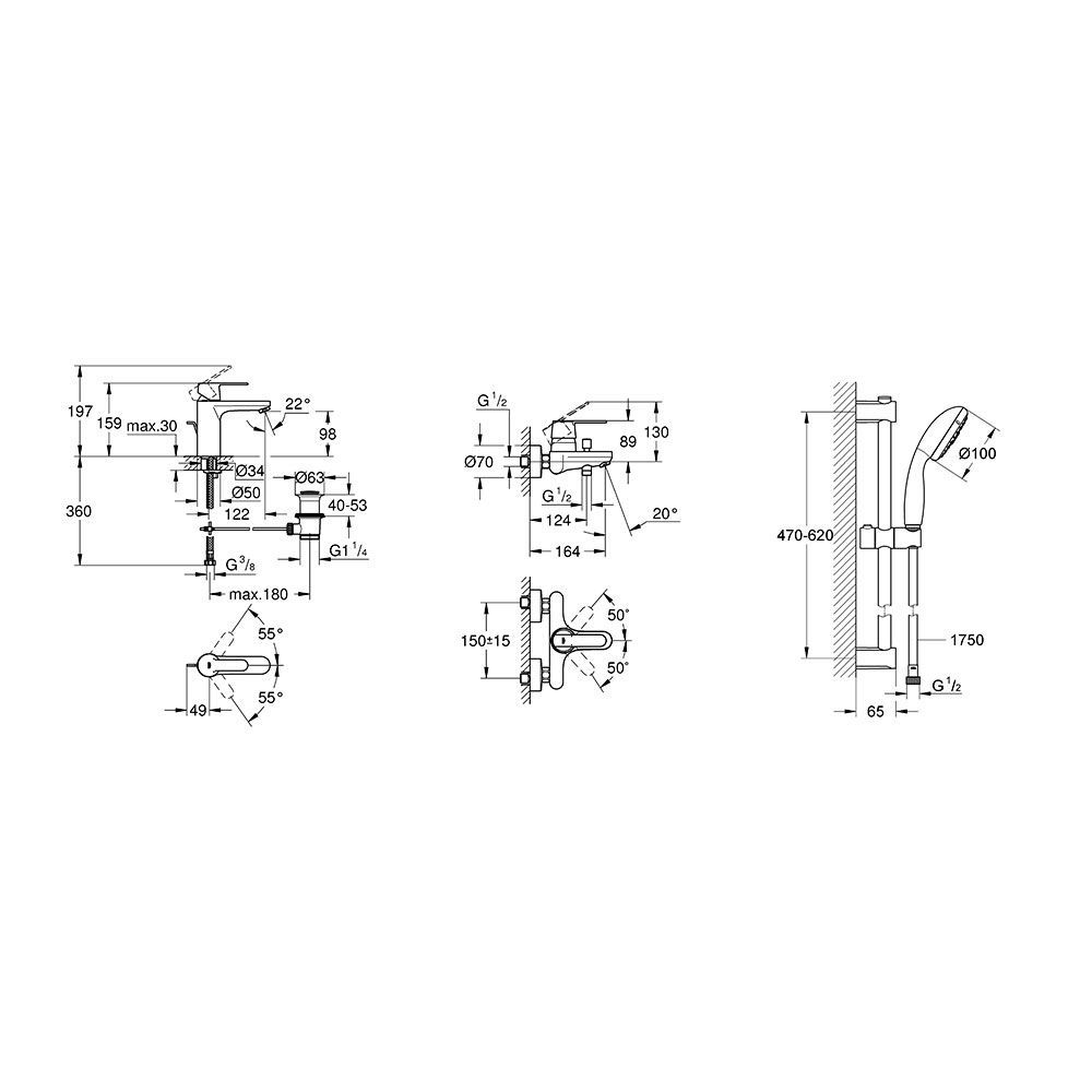Комплект змішувачів для ванної кімнати Grohe QuickFix Get (колір - хром) UA202701MQ UA202701MQ &mdash; фото в Esantehnika
