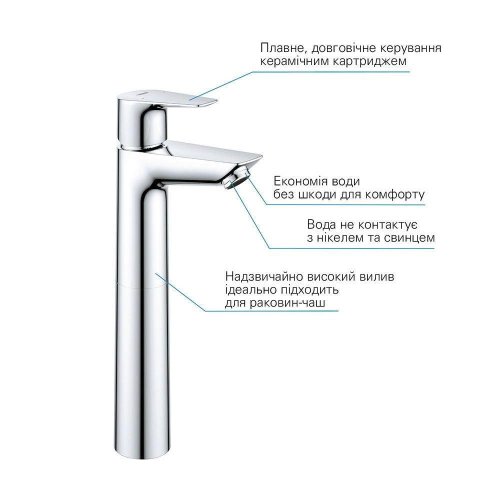 Смеситель для раковины XL-размера Grohe QuickFix Start Edge (цвет - хром) 23777001 23777001 &mdash; фото в Esantehnika