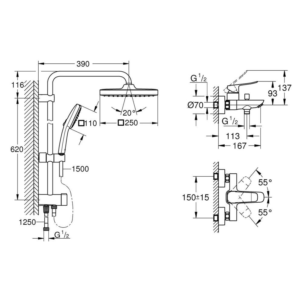 Набір GROHE QuickFix Flex Vitalio Comfort Cube зі змішувачем для ванни Dice, хром/чорний (UA203170101) UA203170101 &mdash; фото в Esantehnika