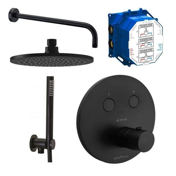 Душова система прихованого монтажу Paffoni чорний матовий Kit Compact-T Tondo Nero Kit Compact-T Tondo Nero &mdash; фото в Esantehnika
