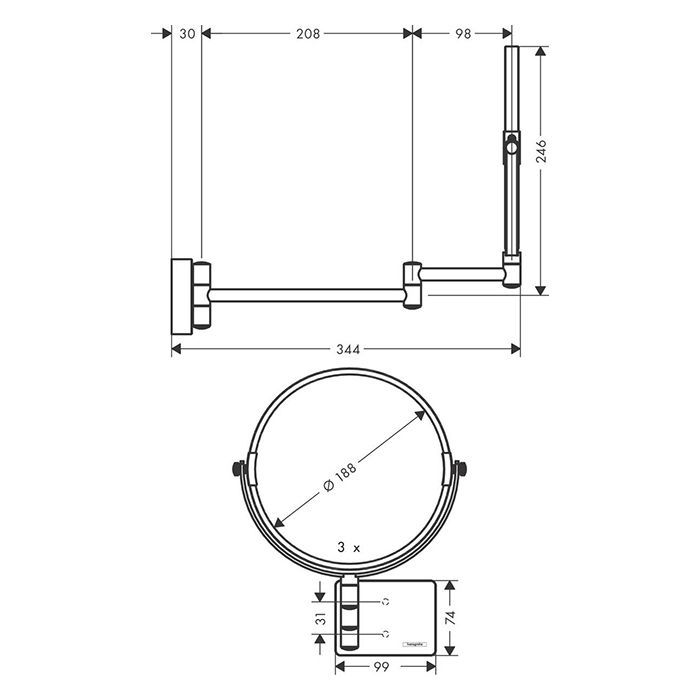 Дзеркало косметичне Hansgrohe AddStoris, чорний матовий 41791670 41791670 &mdash; фото в Esantehnika