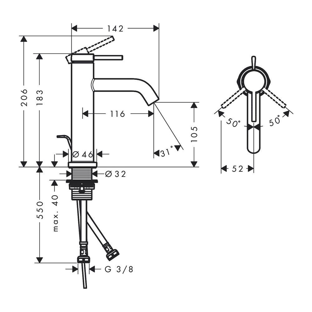 Змішувач для раковини 110 Hansgrohe Tecturis S (колір - хром), з донним клапаном 73310000 73310000 &mdash; фото в Esantehnika