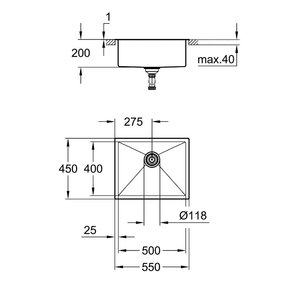Мойка из нержавеющей стали, матовая 55 х 45 см Grohe 31726SD0 31726SD0 &mdash; фото в Esantehnika