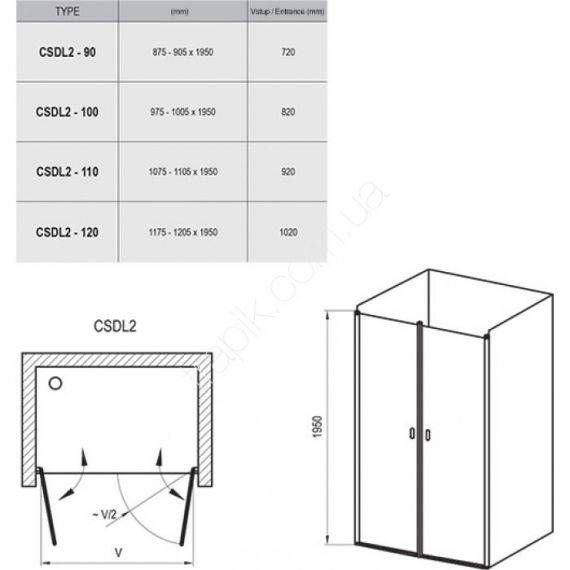 Душевые двери Ravak Chrome CSDL2-120+Transparent 0QVGCC0LZ1 0QVGCC0LZ1 &mdash; фото в Esantehnika