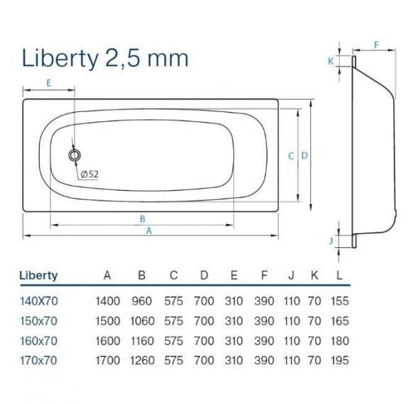 Ванна сталева Koller Pool Liberty 160х70 B60C2200E B60C2200E &mdash; фото в Esantehnika