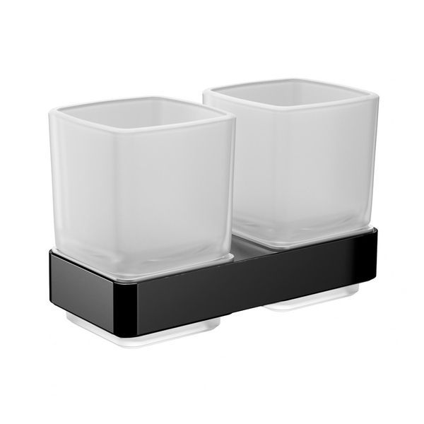 Подвійний стакан для зубних щіток Emco Loft Black, чорний матовий/скло матове 0525 133 00 052513300 &mdash; фото в Esantehnika