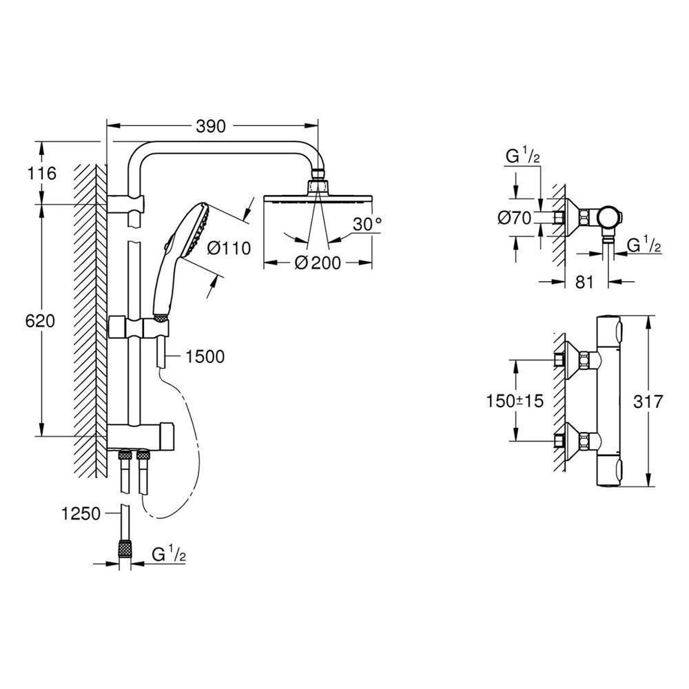 Комплект для ванны с термостатом Grohe QuickFix Precision Flow&Vitalio Start System 200 (UA202908TR) UA202908TR &mdash; фото в Esantehnika