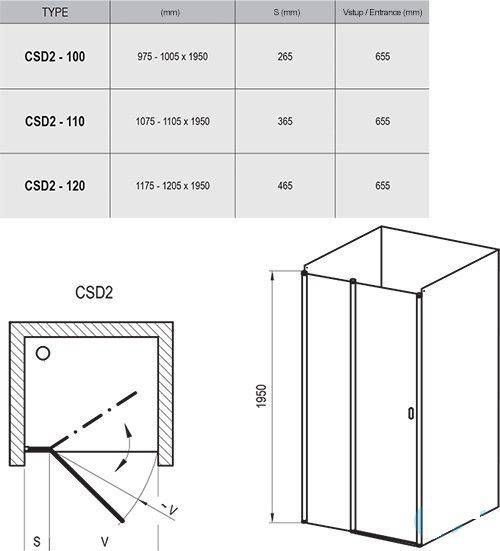 Душевая дверь Chrome CSD2-120 +Transparent 0QVGCC00Z1 0QVGCC00Z1 &mdash; фото в Esantehnika