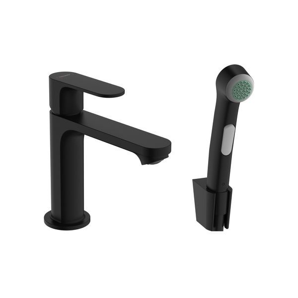 Змішувач для раковини 110 Hansgrohe Rebris S (колір - чорний матовий), з гігієнічним душем та шлангом 160 мм 72215670 72215670 &mdash; фото в Esantehnika