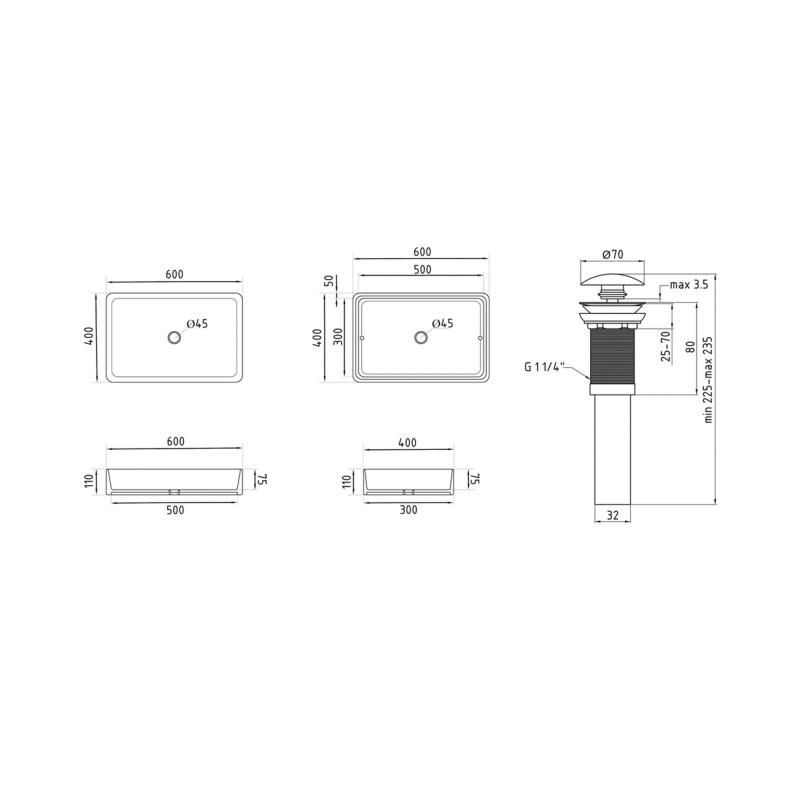 Комплект Qtap Tern: Раковина накладная прямоугольная 600x400x110 мм WHITE + Донный клапан PU02 QT17112174WN47303 QT17112174WN47303 &mdash; фото в Esantehnika