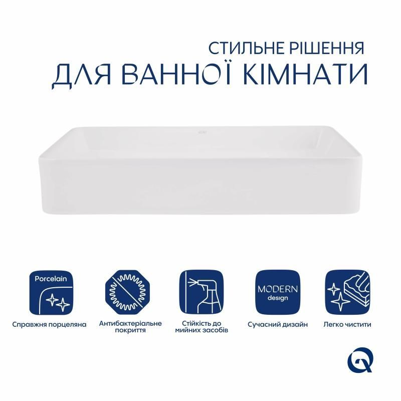 Комплект Qtap Tern: Раковина накладная прямоугольная 600x400x110 мм WHITE + Донный клапан PU02 QT17112174WN47303 QT17112174WN47303 &mdash; фото в Esantehnika
