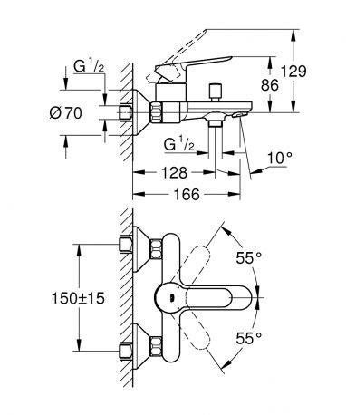 Змішувач для ванни Grohe Bau Edge 23605000 23605000 &mdash; фото в Esantehnika