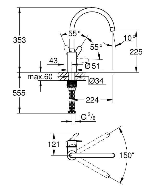 Мойка кухонная Kroner KRP Geb&uuml;rstet-7843ZHM + Смеситель для кухни Grohe QuickFix Get хром 31494001 CV022805+31494001 &mdash; фото в Esantehnika