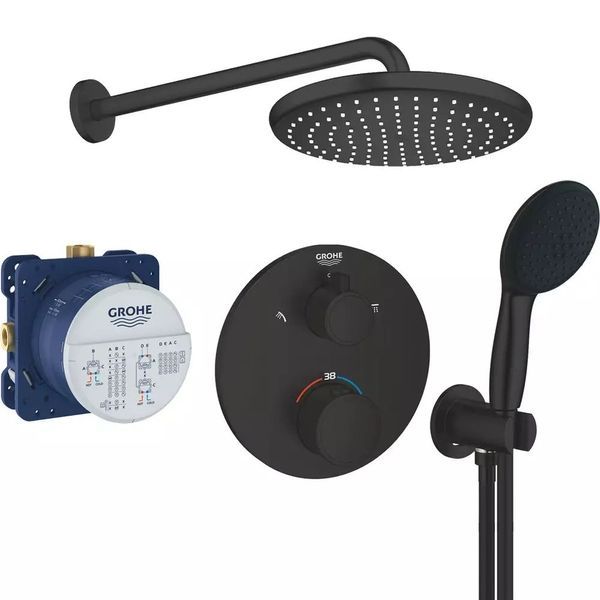Душевая система скрытого монтажа с термостатом Grohe Grohtherm с Tempesta 250 черный матовый UA26415SC9 UA26415SC9 &mdash; фото в Esantehnika