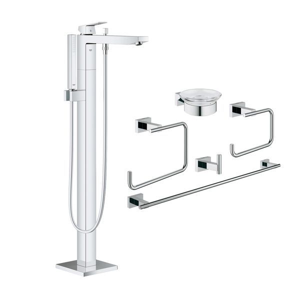 Комплект Grohe змішувач для ванни Eurocube 23672001 + набір аксесуарів Essentials Cube 40758001 2367200140758000 &mdash; фото в Esantehnika
