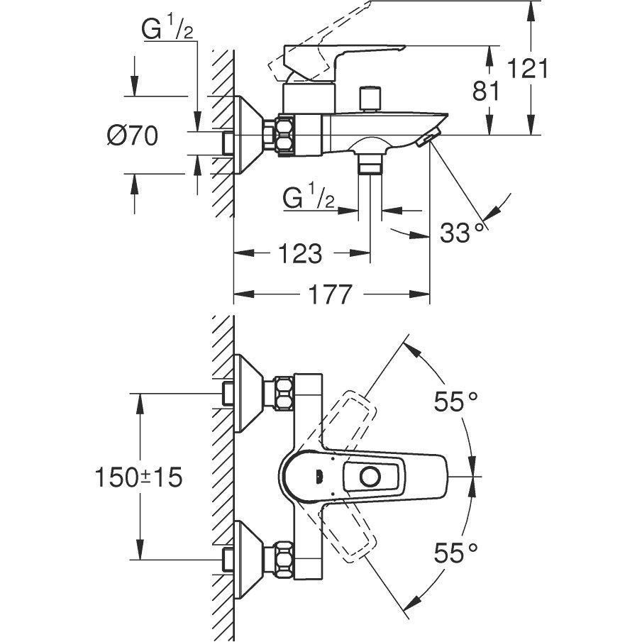 Набір змішувачів для ванни 3 в 1 Grohe Bauloop New M-Size UA123215M0 (23762001+23603001+27598001) UA123215M0 &mdash; фото в Esantehnika