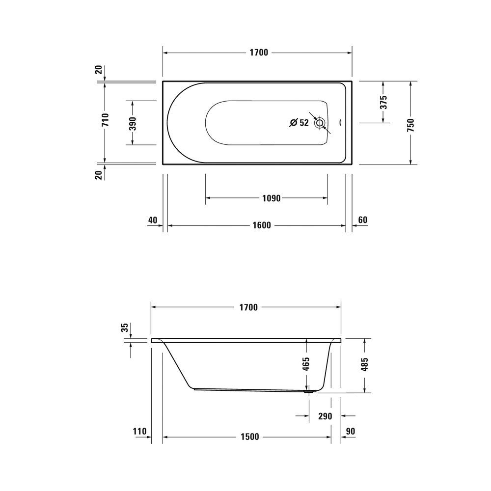 Ванна акриловая встраиваемая Duravit D-Neo 1700 х 750 х h485 мм 700479000000000 700479000000000 &mdash; фото в Esantehnika