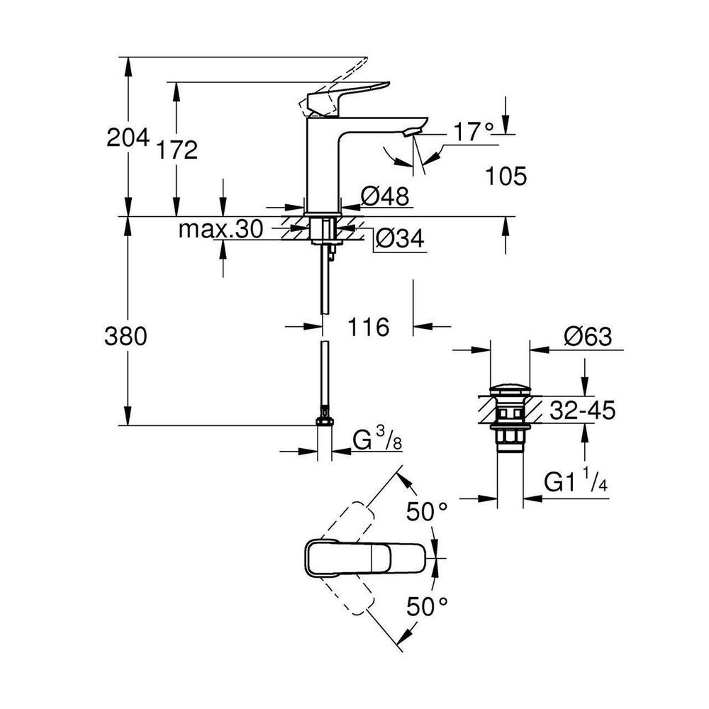 Смеситель для раковины M-размера Grohe QuickFix Dice Black 1018332430 1018332430 &mdash; фото в Esantehnika