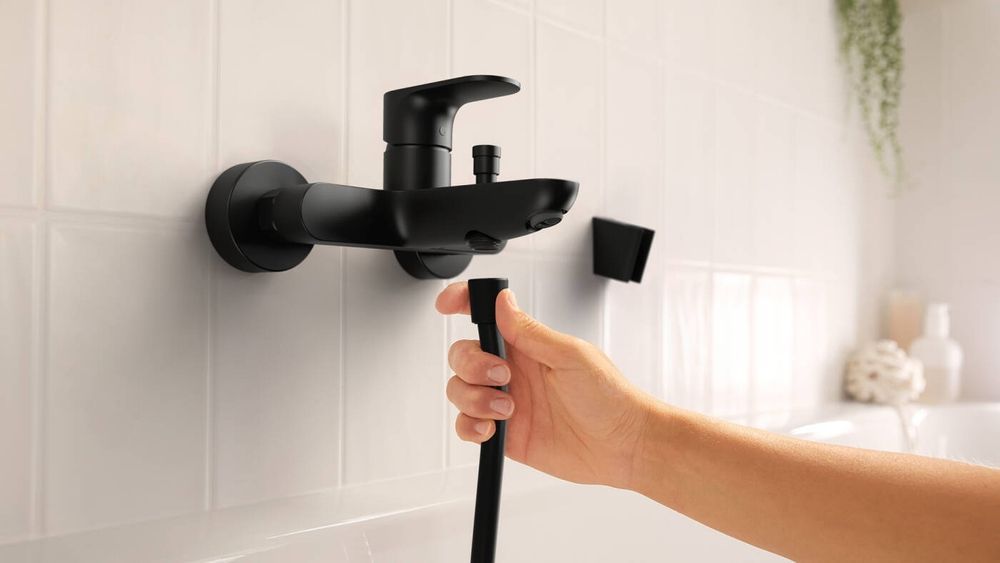 Набір змішувачів Hansgrohe Rebris S 20234670 (72586670+72440670+26423670) для ванни, чорний. 20234670 &mdash; фото в Esantehnika