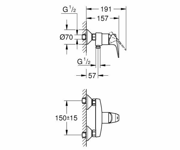 Змішувач для душу GROHE BAU FLOW 23755000 23755000 &mdash; фото в Esantehnika
