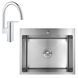 Мийка кухонна Kroner KRP Geb&uuml;rstet-6050HM + Змішувач для кухні Grohe QuickFix Start хром 30469000 CV027237+30469000 &mdash; фото в Esantehnika