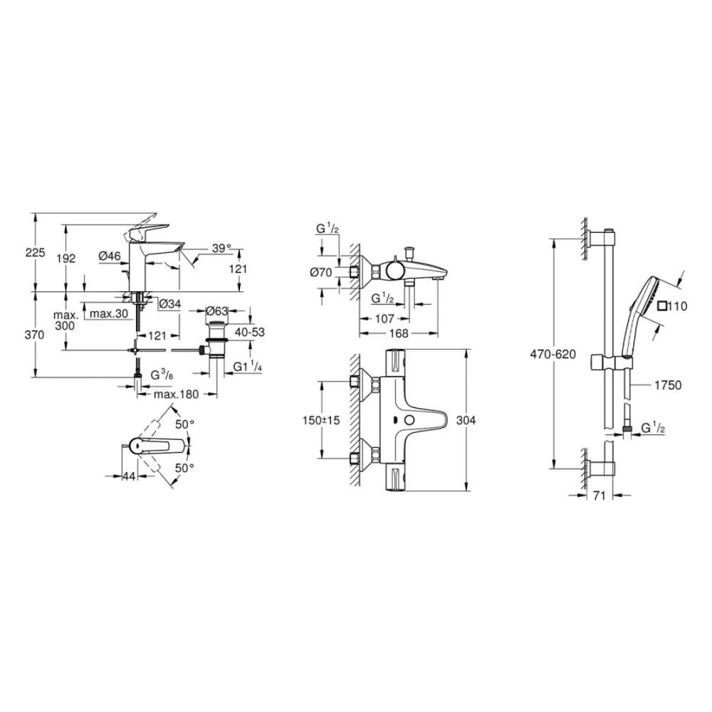 Комплект смесителей для ванной комнаты с термостатом Grohe QuickFix Grohtherm&Start (UA202304TS) UA202304TS &mdash; фото в Esantehnika