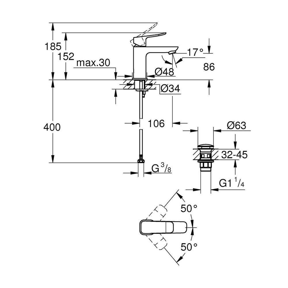 Смеситель для раковины S-размера Grohe QuickFix Dice 1018570000 1018570000 &mdash; фото в Esantehnika
