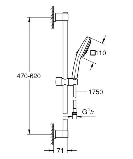 Душевой набор со штангой, 3 режима струи Grohe QuickFix Vitalio Comfort 110 (26096001) 26096001 &mdash; фото в Esantehnika