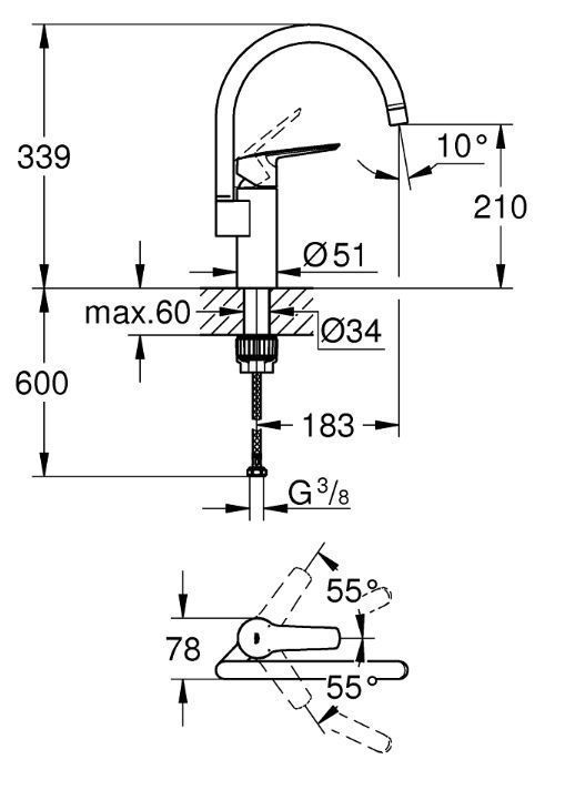Мийка кухонна Kroner KRP Geb&uuml;rstet-7843ZHM + Змішувач для кухні Grohe QuickFix Start хром 30469000 CV022805+30469000 &mdash; фото в Esantehnika